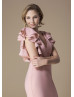 Ruffle Sleeve Rose Satin Crepe Bridesmaid Dress